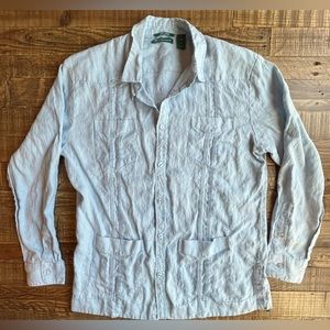 Cubavera Shirt Mens Large Linen Guayabera Casual Button Up Blue Long Sleeve